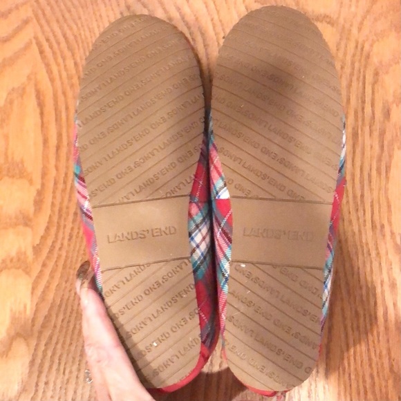 Land’s End Red, Suede, Plaid, Flannel Slippers, Size 9B - Picture 2 of 6